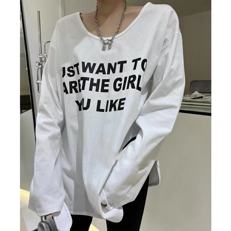 【TA+】Korean style letter printing long-sleeved T-shirt A648# L