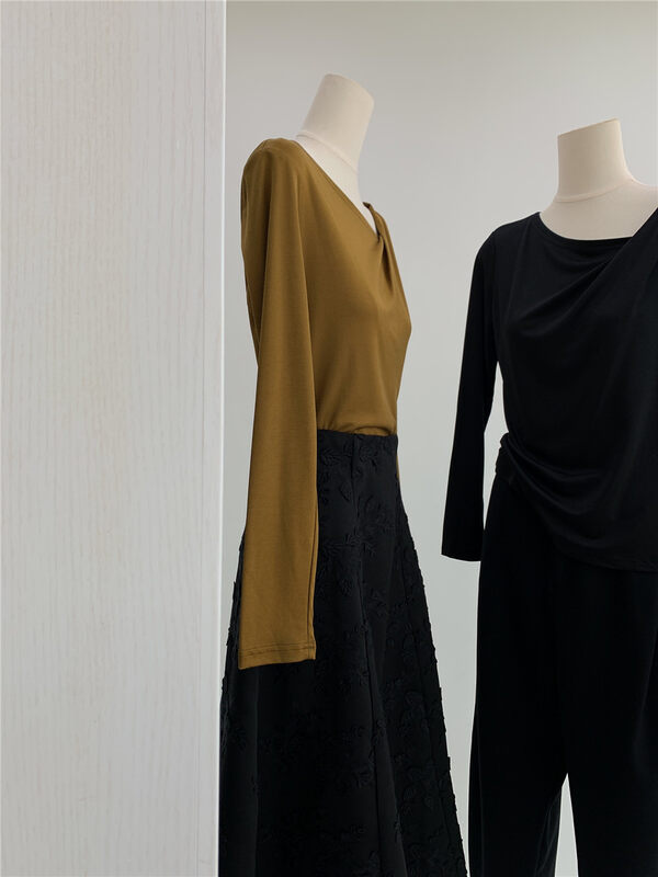Autumn is new! [Concept Store - Object Reverse] Solid Color Versatile Korean Long Sleeve T-Shirt YNL-CQ935# CHO
