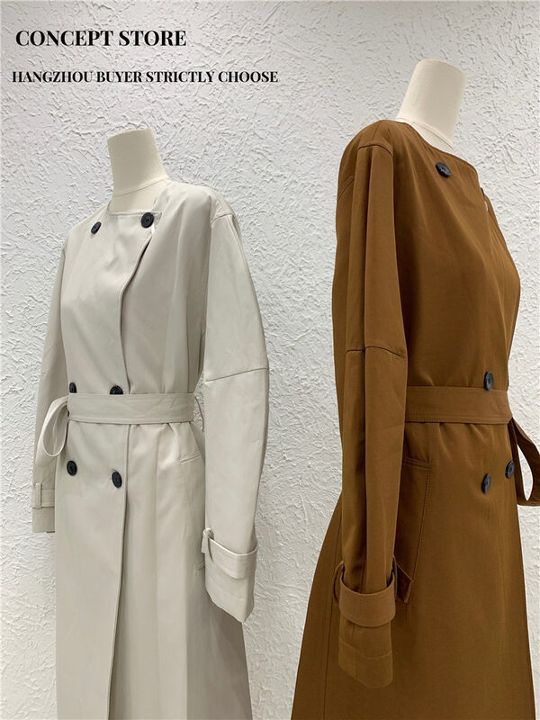 Autumn is new! [Concept Store - Object Reverse] Temperament double-breasted waist and slim trench coat AEJ-8230# CHO