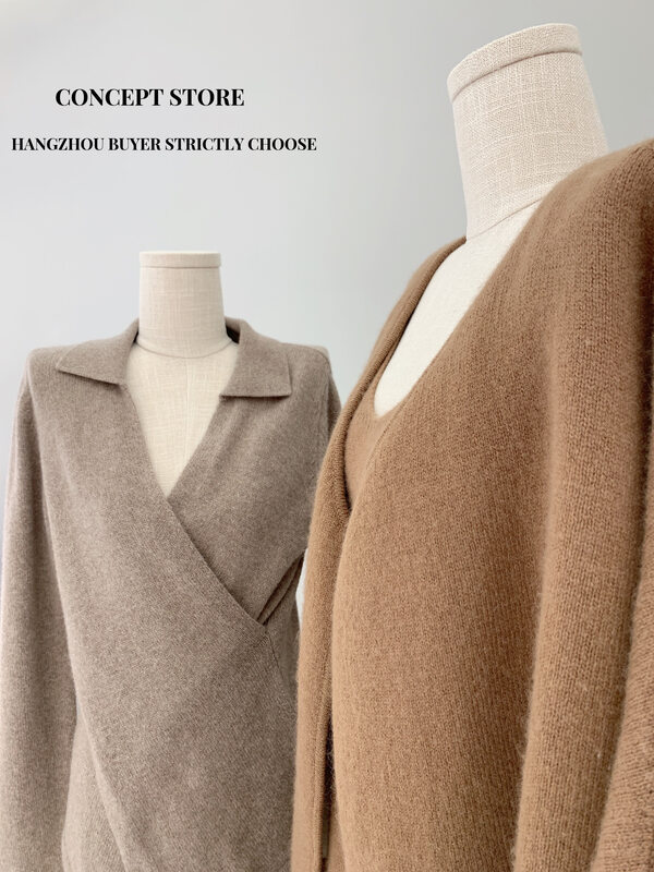 [Concept Store-Reverse] Korean V-neck Versatile Solid Color Warm Sweater (47.5% Sheep Wool) WYJQ-GMYFB22212# CHO