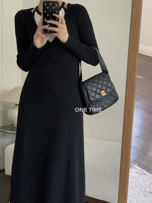 【ONE TIME】 Cut-out off-shoulder stitching slim dress KX1085# JHY