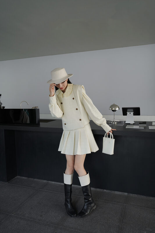 【NEIHE】Three-point short wrap hip A-line pleated skirt 88120# JHY