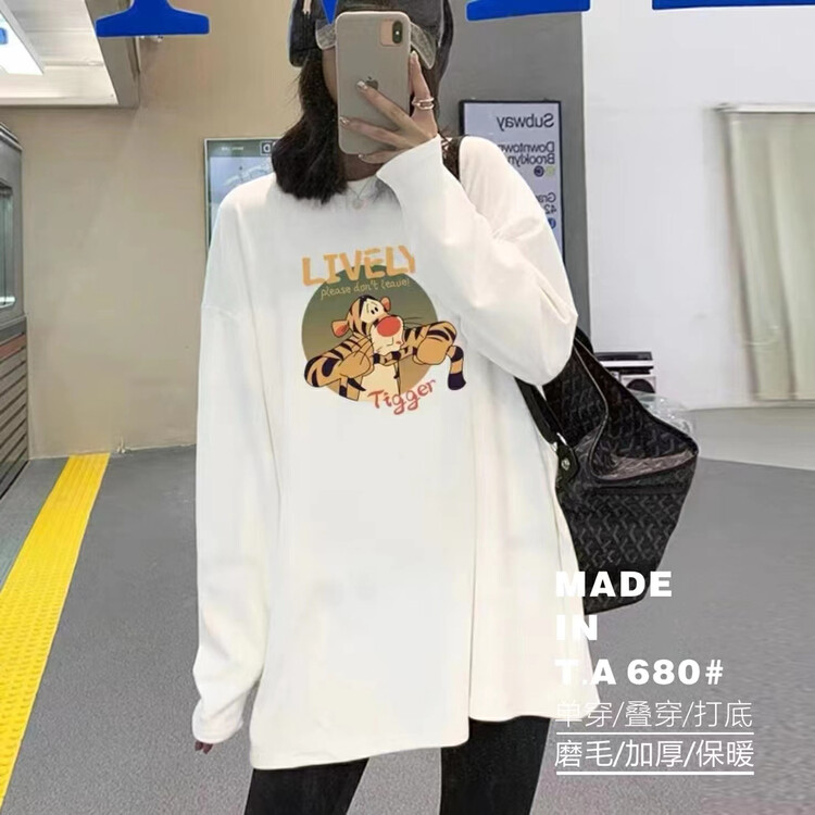 【TA+】Fashion round neck cartoon printing long-sleeved T-shirt A680# L