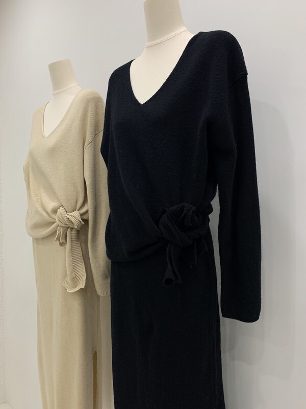 Autumn models are new! [Concept Store - Object Reverse] Simple Solid Color Lace-Up Sweater + High Waist Knit Skirt Suit YSS-881# CHO