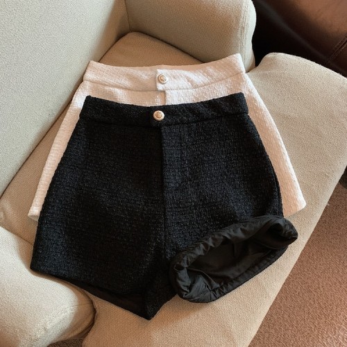 Real Price Autumn and Winter High Waist Small Fragrance Tweed Shorts Fashion Boots Pants