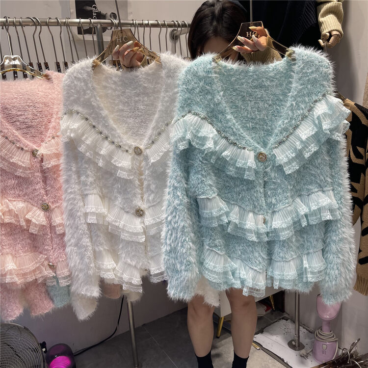 [Korean C home] lace stitching loose sweet warm sweater 22043# PCZ