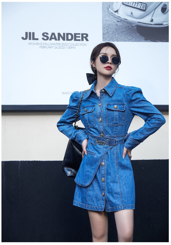 Autumn is new! [MI2 (N: AA)] Korean style all-match thin breasted denim skirt (with belt) EE9444# JJ