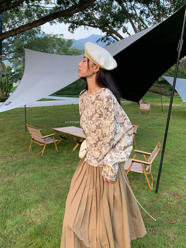 【NEIHE】Early autumn round neck puff sleeve printed T-shirt long-sleeved T-shirt 6168# JHY