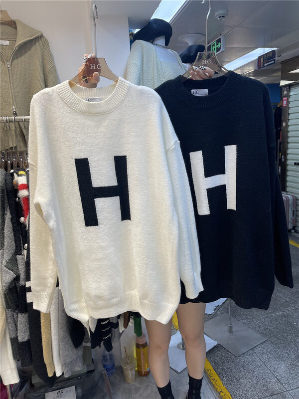 New autumn and winter! [Korean C home] simple warm sweater with contrasting letters 0765# PCZ