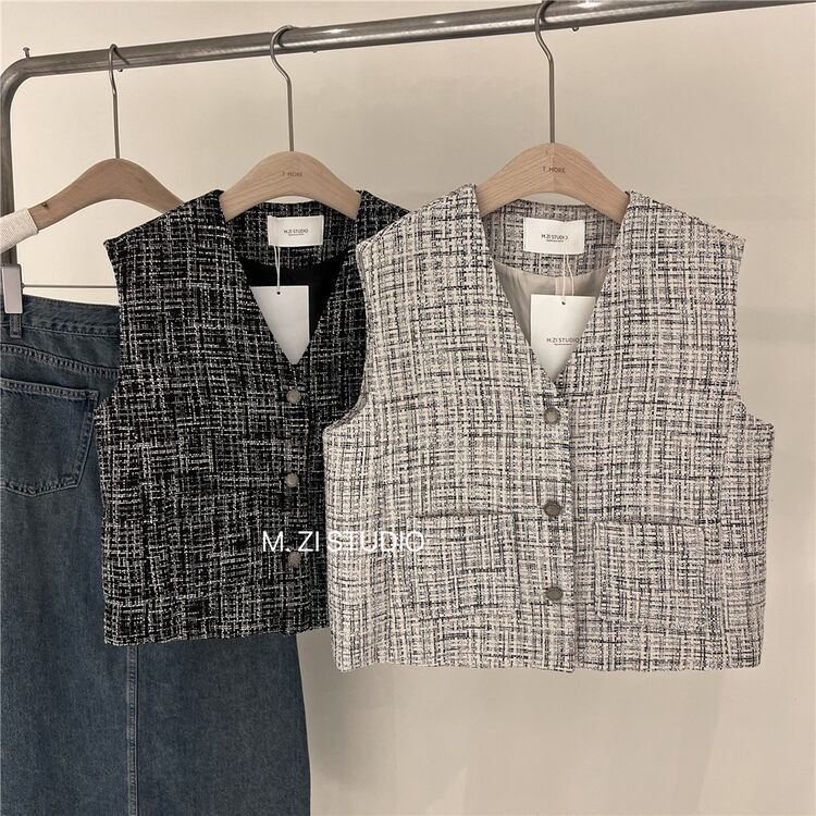 Original price 73.32! New in autumn! [M.ZI STUDIO] V-neck style small fragrance vest 12053# HBX