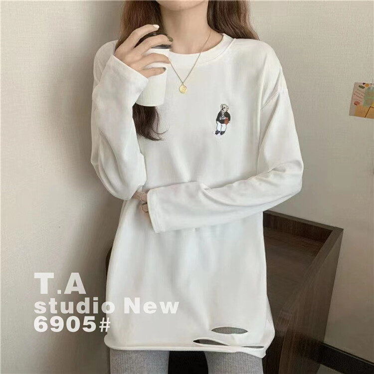 New in autumn! [TA+] cartoon embroidered loose long-sleeved T-shirt A6905# L