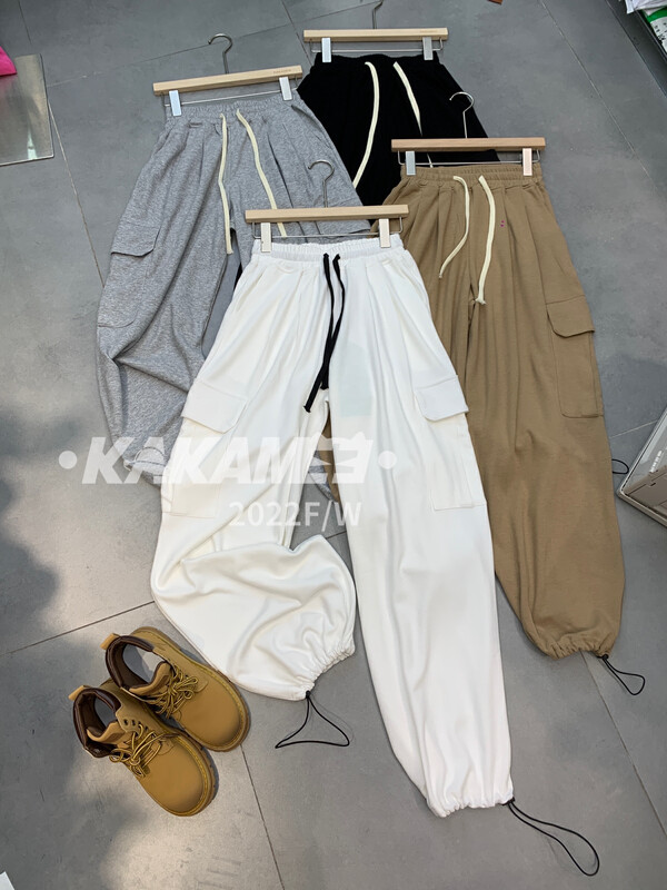 Original price 88.99! [KAKAMEE] Autumn new style drawstring pocket overalls sweatpants casual pants (with waist rope) wide-leg loose casual all-match 5135