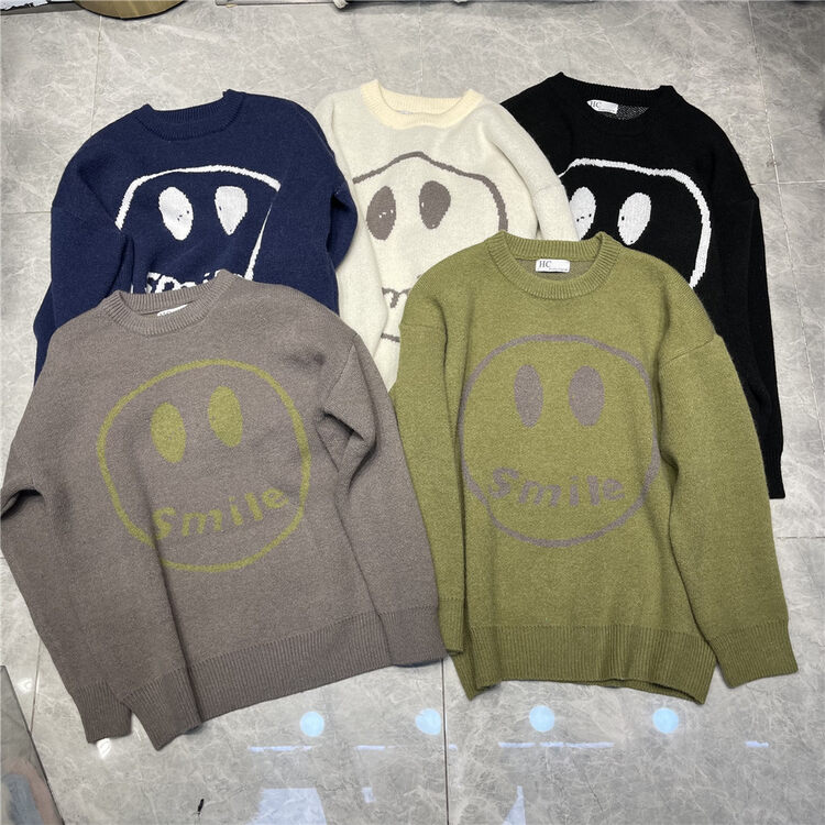New in autumn! [Korean C home] round neck smiley printed warm sweater 0619# PCZ