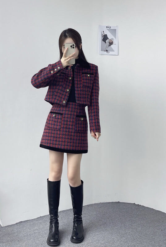 New in winter! [MI2 (N: AA)] Xiaoxiang style short coat + plaid skirt suit E9524# JJ