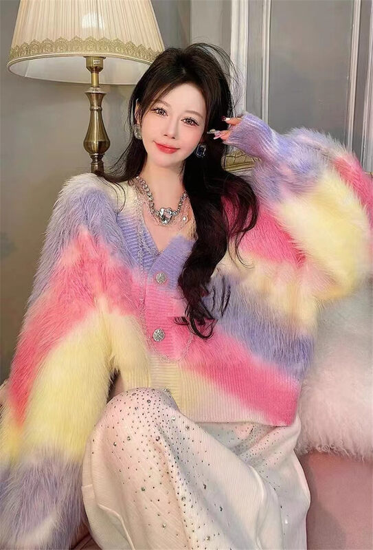 New autumn and winter! [Korean C home] Lazy V-neck tie-dye warm sweater 22041# PCZ