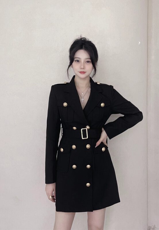 Autumn is new! [MI2 (N: AA)] Double-breasted temperament, slim and small fragrance dress (with belt) EE9438# JJ