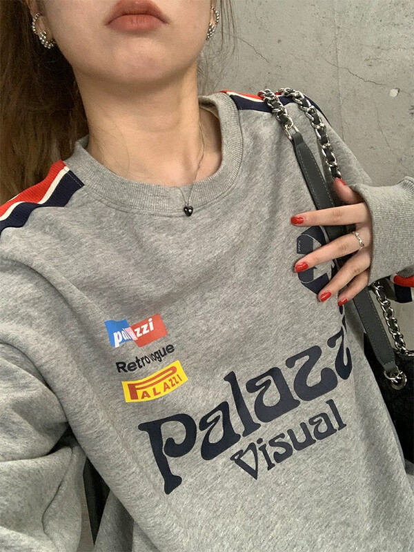 Original price 88.99! [KAKAMEE] Autumn new American retro stitching hit color sweater letter print pullover round neck sweater s713