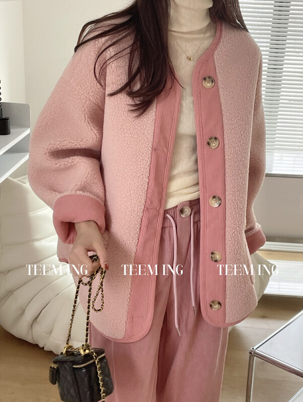 【TEEM ING】Korean super warm milk huhu hit color lamb wool short coat 22T659# HJY