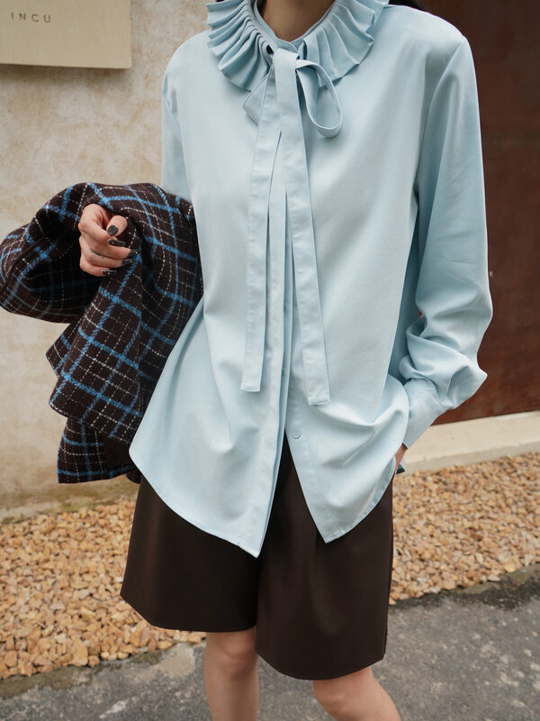 【NEIHE】Nice Pleated Collar Tie Western Style Shirt 6236# JHY