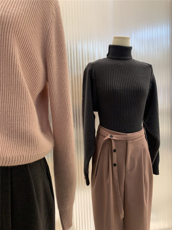 [Concept Store - Object Reverse] Solid Color Slim Turtleneck Vest/Suspender (with Detachable Sleeves) DV-1083# CHO