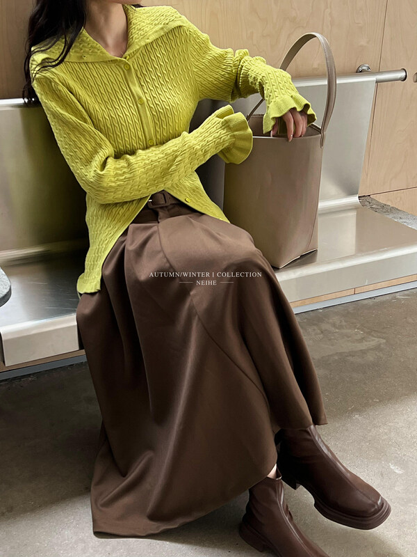 【NEIHE】Large lapel long-sleeved knitted cardigan French sweater knitted cardigan 6232# JHY