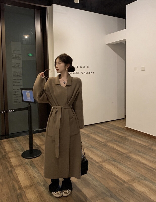 【SAVAGE】Solid color long-sleeved all-match knitted cardigan (with waist rope) S1168# WPL