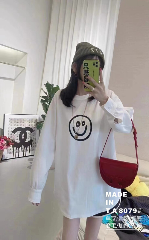 New in autumn! [TA+] Smiley print loose medium-length long-sleeved T-shirt A8079# L