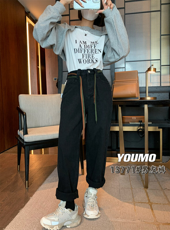 Autumn is new! [Su Xinlan/YOUMO] Casual and simple mopping jeans (with drawstring) 13771# LSL