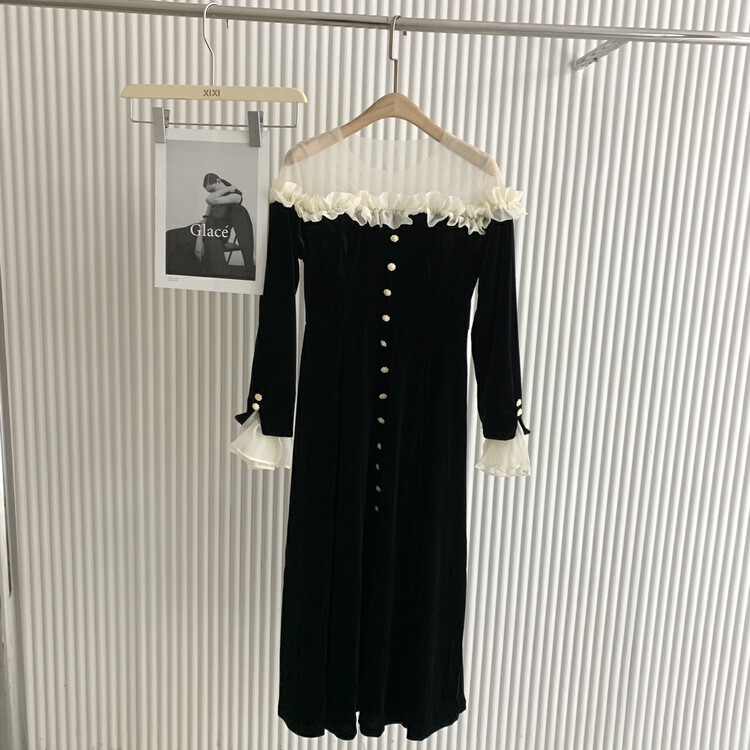 New in autumn!【MI2(N:AA)】velvet temperament all-match dress A3505# JJ