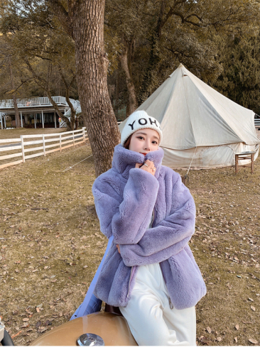 Official map Mrs. Qian's house in Sydney with a young stand-up collar high imitation rex rabbit fur foreign style fur coat