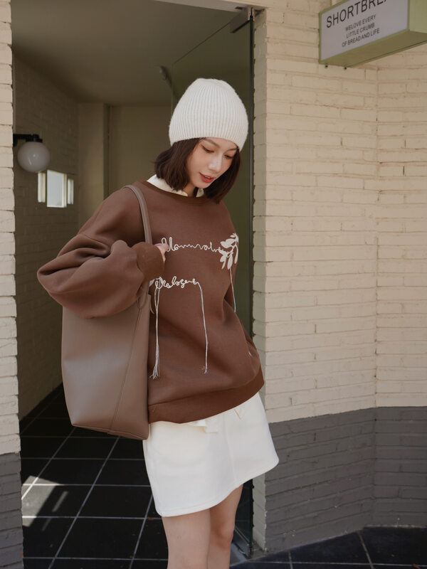 【NEIHE】Fashion Print Letter Loose Round Neck Pullover Sweater Sweater 6307# JHY