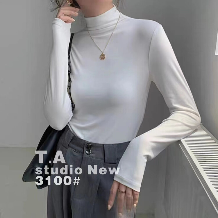 New in autumn! [TA+] Basic all-match fashion solid color bottoming shirt 03100# L