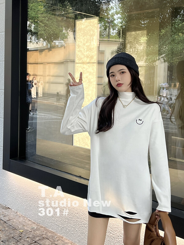 New in autumn! [TA+] Simple and versatile smiley printed long-sleeved T-shirt A301# L