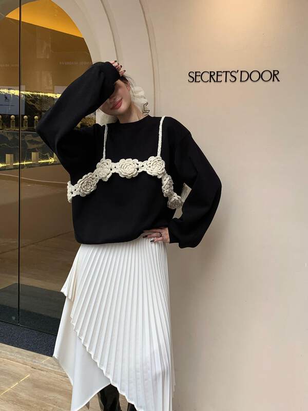 【NEIHE】Loose Round Neck Sweater Sling Corsage Two Piece Sweater 88137# JHY
