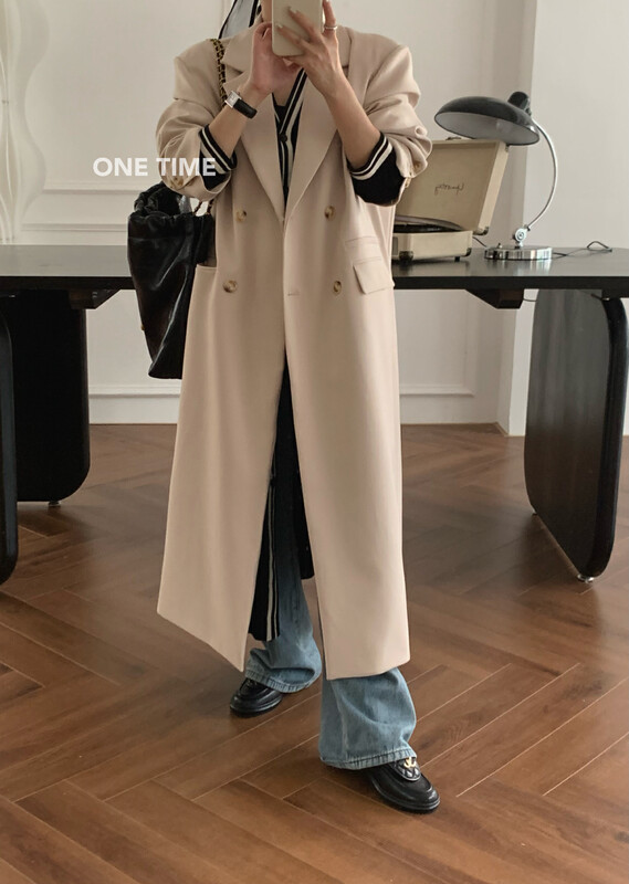 Original price 108.99! New in winter!  【ONE TIME】Fashionable temperament solid color mid-length double-breasted suit 9073# JHY