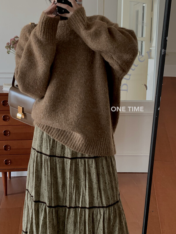 【ONE TIME】Solid Color Round Neck Pullover Warm Sweater OT7675# JHY