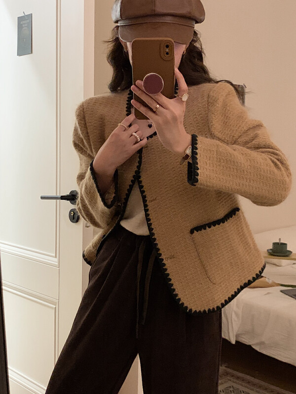 Autumn is new! [M.ZI STUDIO] Contrast color temperament small fragrance short coat 12073# HBX