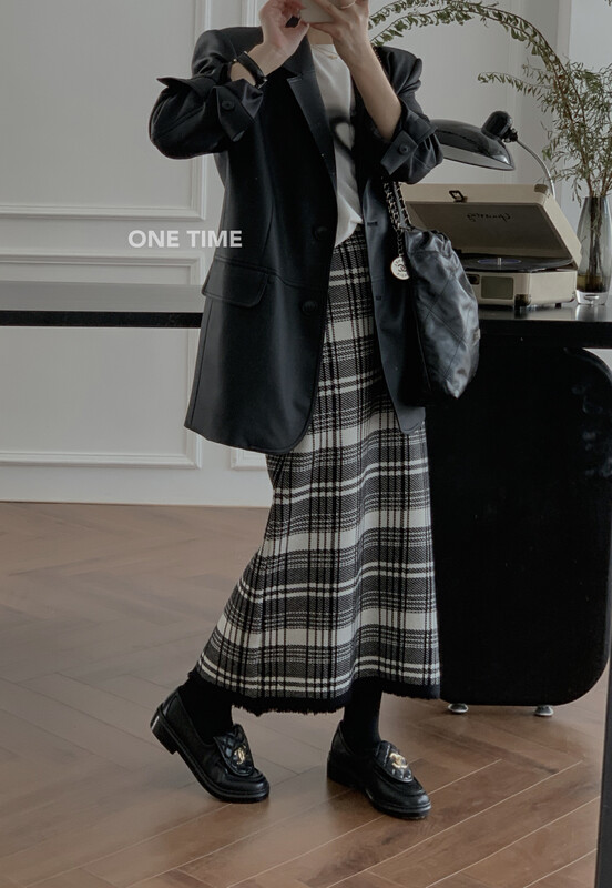New in winter! [ONE TIME] plaid knitted slim skirt OT7265# JHY