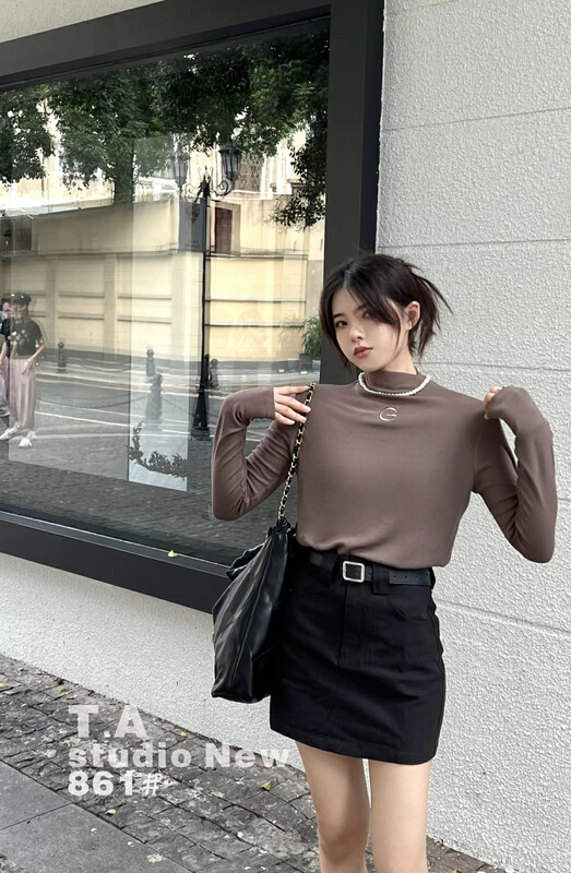 【TA+】Brushed Versatile Letter Embroidered Bottoming Shirt 861# L