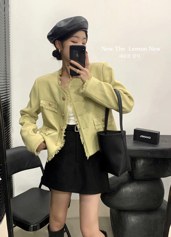 [Lemon green tea] French lady temperament small fragrance short coat 2325