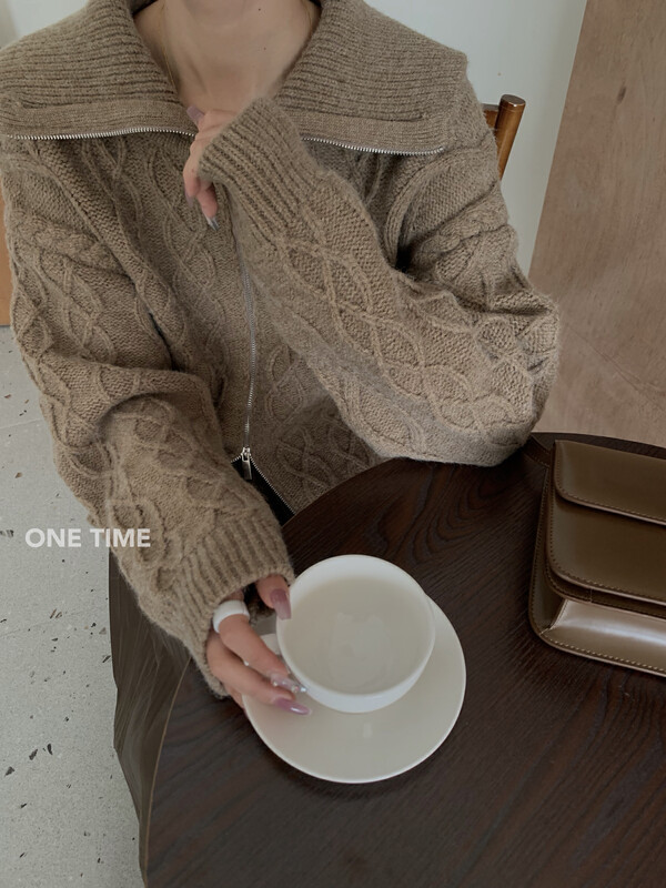 Original price 157.79! New in winter!  【ONE TIME】Large Lapel Twist Double Zipper Thermal Sweater OT7666# JHY