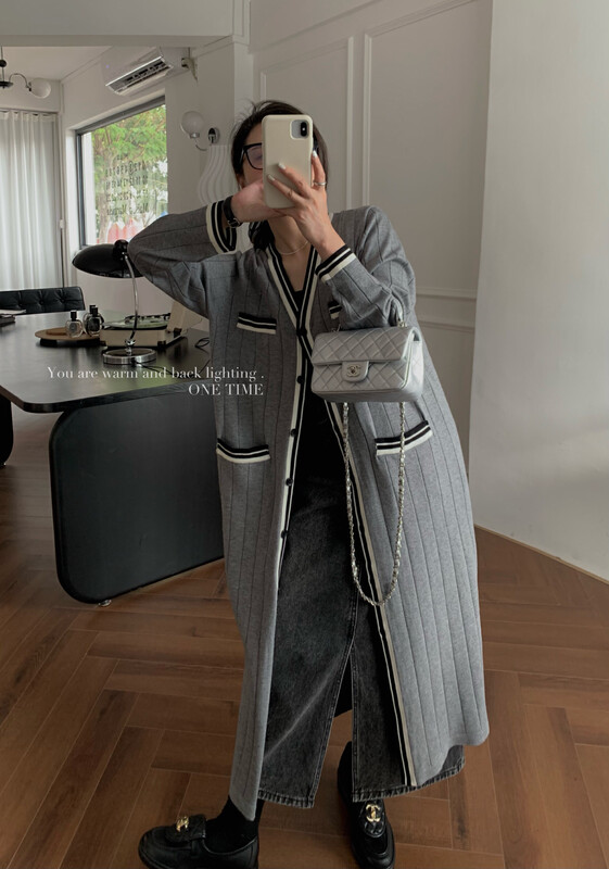 Original price 135.23! New for autumn!【ONE TIME】Korean V-neck mid-length knitted cardigan XW5175# JHY