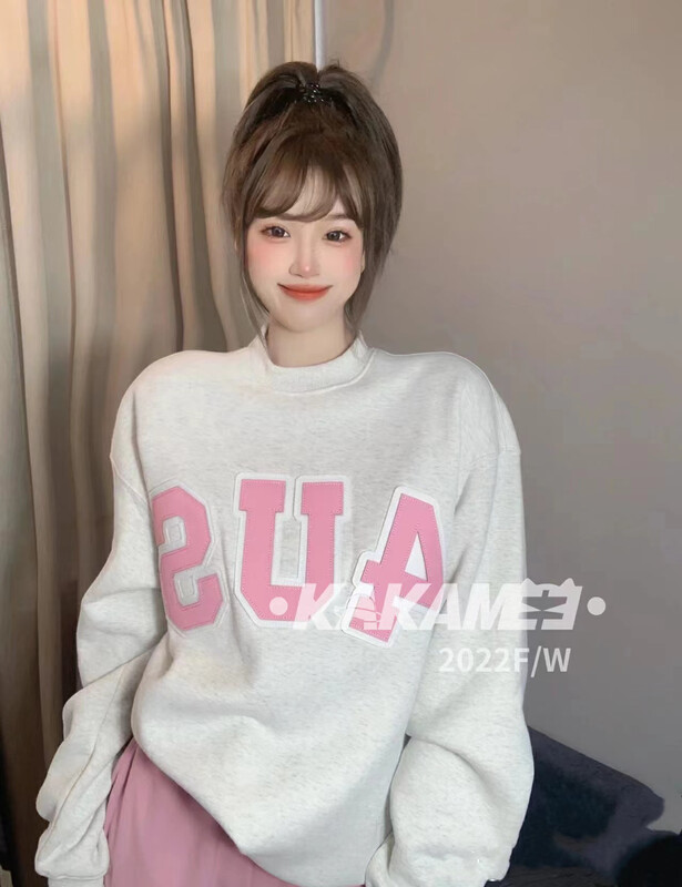 Original price 88.99! [KAKAMEE] American retro leather label patch embroidered letter sweater sweater 5193