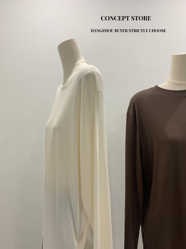 Autumn is new! [Concept Store - Object Reverse] Casual Round Neck Loose Solid Color Bottoming Shirt AKI-7979# CHO