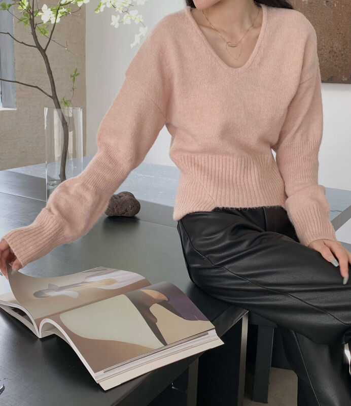 【NEIHE】V-neck pullover design feeling niche wool bottoming shirt warm sweater 6218# JHY