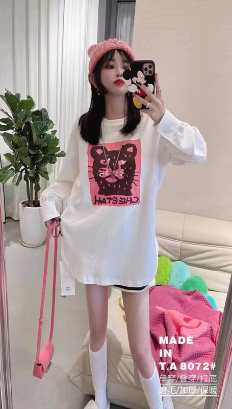 [TA+] Round neck cartoon loose long-sleeved T-shirt 8072# L