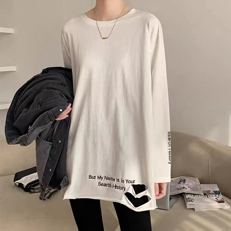 New in autumn! [TA+] round neck embroidered letter long-sleeved T-shirt 6642# L