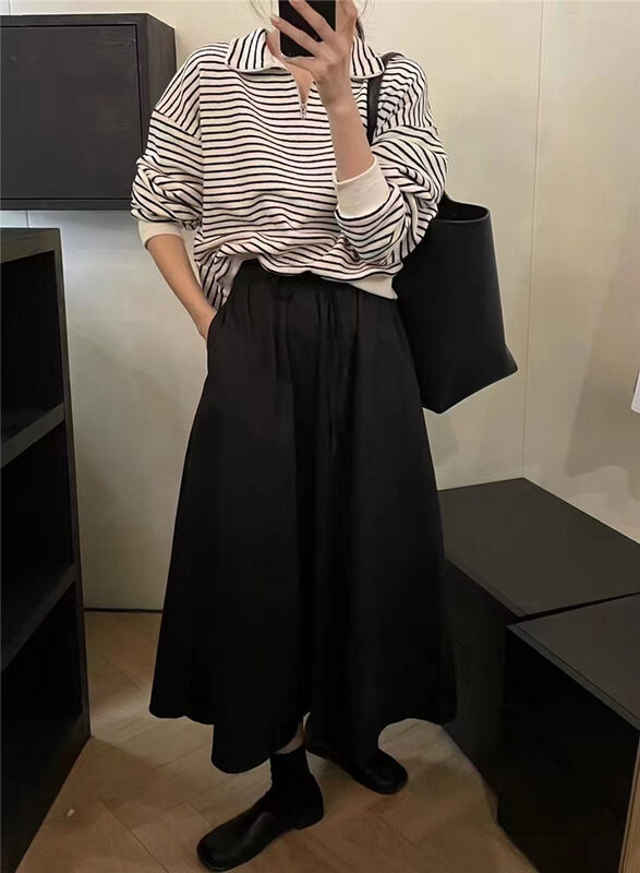 New in autumn!【M.ZI STUDIO】Casual High Waist Drawstring Elastic Waist Skirt 893# HBX