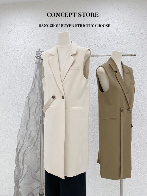 New in early autumn! [Concept Store - Object Reverse] Suit Collar Double Breasted Long Sleeveless Vest MNYJ-1724# CHO