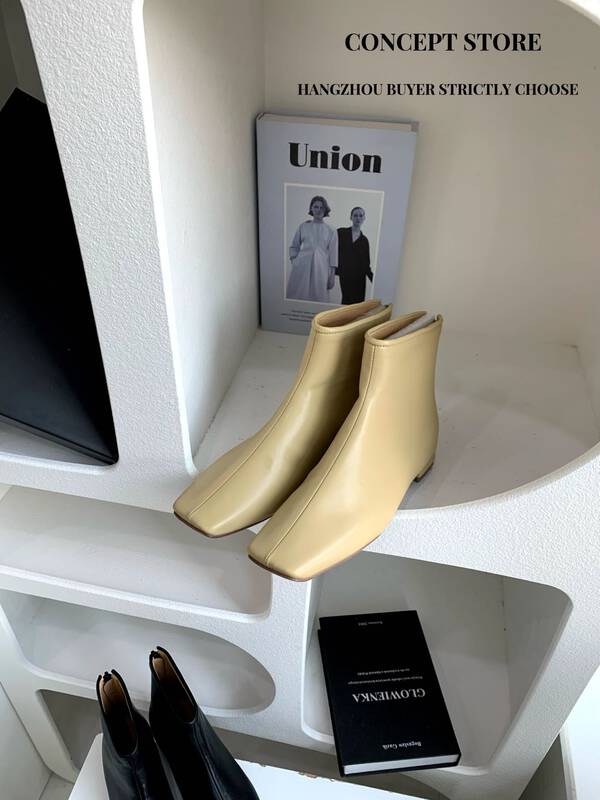 【Concept Store - Object Reverse】French Minimalist Square Toe Booties Short Boots ST-9555# CHO